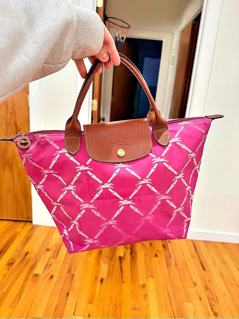 Longchamp Le Pliage Nylon Tote in Pink & Brown